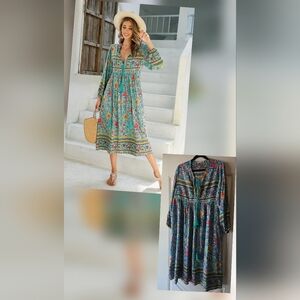 R.Vivimos Floral Bohemian Midi Dress Size 12-14